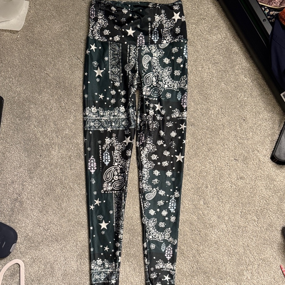 Free People Movement and Goldsheep colab Black, Dark Green and White Leggings